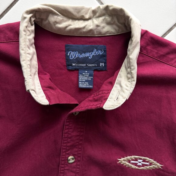 Wrangler brushpopper Western shirt in maroon/white colourblock (men’s M) - Picture 5 of 10